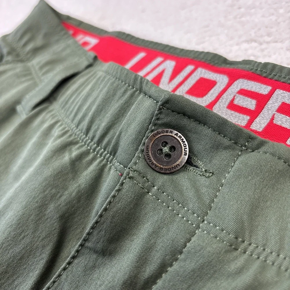 UNDER ARMOUR Mens Performance Golf Pants 34/32 Olive Green Loose Fit Lightweight